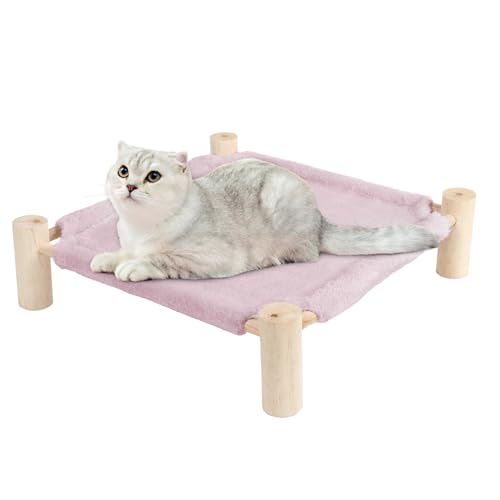 Patas Lague Cat and Dog Hammock Bed for Small Dogs, Brethable Wooden Cat Pet Rabbit Elevated Bed Cots Furniture for All Seasons Fleece Purple - color: Fleece Purple