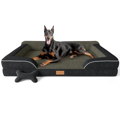 CWAWZ XXL Dog Bed for Extra Large Dogs, Giant Orthopedic Dog Bed with Cooling Gel Memory Foam, Waterproof Pet Bed with Removable Washable Cover, 53" Pet Sofa Bed Dutch Velvet with Bone Toy, Black - color: Black, size: XX-Large(53"L x 42"W x 9.5"Th)