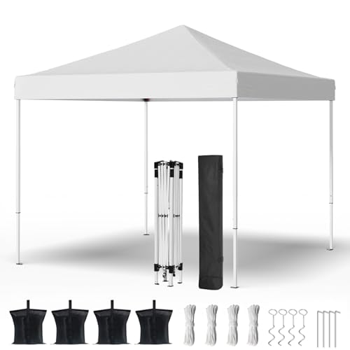 Shades 10x10 Pop Up Canopy, Heavy Duty Beach Tent with Carrying Bag for Easy Moving, Sun Shelter for Parties, Events, Camping, Outdoor Gazebo with 420D PU Coated Waterproof White Fabric - color: white, size: 10'x10' FBA
