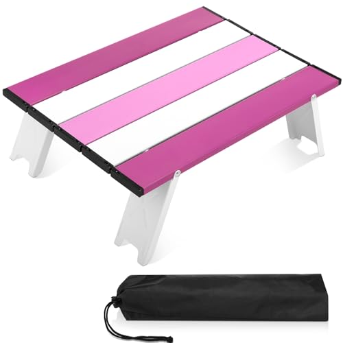 CroBlissful Beach Table Folding Camping Portable Table Striped White Aluminum Side with Carry Bag for Camping Picnics and Outdoor Activities(16x11x5 in,Pink) - color: Pink, size: 16x11x5 in