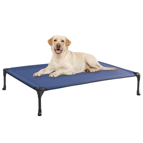 Veehoo Cooling Elevated Dog Bed, Portable Raised Pet Cot with Washable & Breathable Mesh, No-Slip Feet Durable Dog Cots Bed for Indoor & Outdoor Use, Large, CWC1803-L - color: Blue, size: 42.0"L x 30.0"W x 7.0"Th
