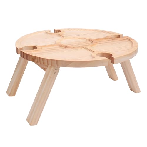 ZJchao Wine Picnic Table, Birch Wood Portable Folding Table,Couples,Friends,Families,Outdoors,Camping,Boating,Beach,Garden,Lawn,Home,Yard, Lightweight Tray with 4 Glass Holders,