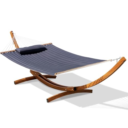 Lazy Daze Hammocks 12 FT 2 Person Double Quilted Hammock with Curved Steel Heavy Duty Stand and Pillow for Outside, Backyard, Patio, 450 Lbs Capacity, Dark Grey - color: Dark Grey