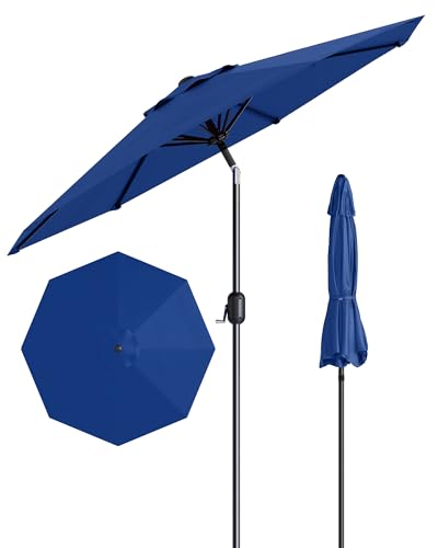 GarveeLife Outdoor Patio Umbrella, Table Market Umbrella with Push Button Tilt and Crank, 8 Sturdy Ribs UV Protection Waterproof for Garden, Deck, Backyard, Pool - color: Navy Blue, size: 7.5FT