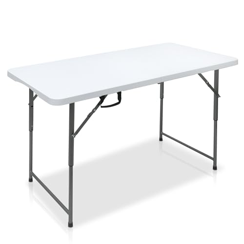 AJP Distributors 4 Foot Portable Plastic Folding Table 4FT 48" Half Foldable Heavy Duty Top w/Carry Handle - Indoor Outdoor Backyard Camping Picnic BBQ Party Wedding Dining Office Event Meeting White - color: White, size: 4 Foot