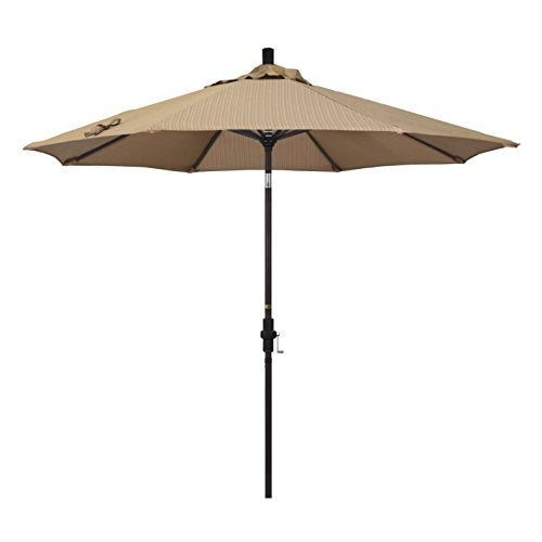 California Umbrella 9' Round Aluminum Patio Umbrella, Crank Lift, Collar Tilt, Bronze Pole, Terrace Sequoia Olefin - color: Sequoia