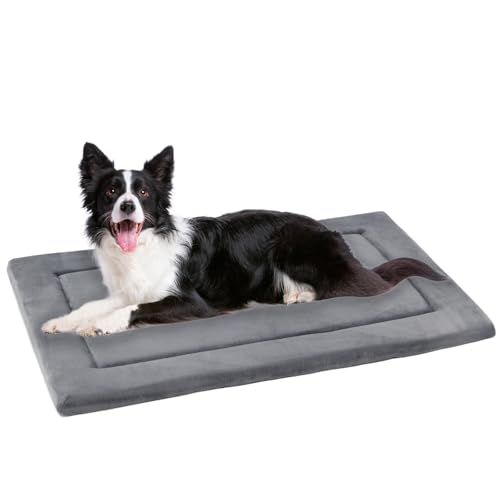 KHONSU PET Dog Bed Mat for Crate 1.1in Slim Cooling Pad Reversible Flannel & Waterproof Canva for Extra Large Dogs up to 90 lbs, Fits 42"x28" Basic Crate - color: Grey, size: XL