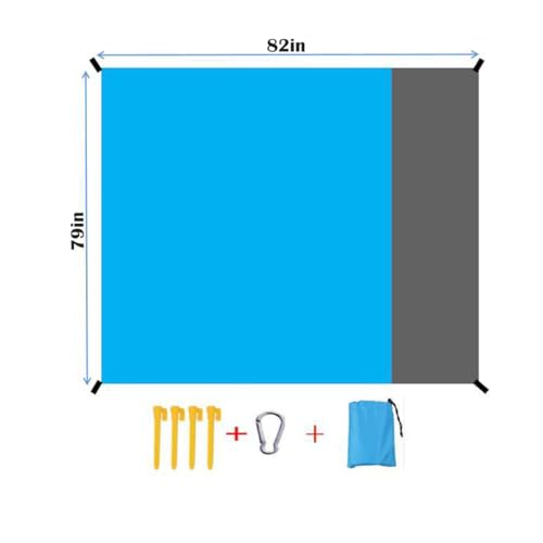 Beach Blanket Waterproof Sandproof Beach Mat 79" X 82" 'for 1-8 Adults Quick Drying Outdoor Picnic Mat Beach Accessories for Travel, Camping-Blue/Grey - color: Blue/Grey