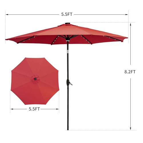 GDY 10Ft Patio Umbrella, Table Umbrella with 40 LED Lights, Outdoor Umbrellas for Patio, with Tilt and Crank, Center Light, for Garden, Deck, Backyard, Pool, and Beach. - color: Red