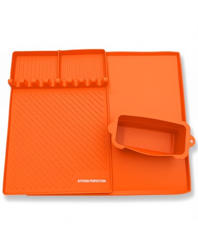 KITCHEN PERFECTION Ultimate Kit for Blackstone Griddle 36 Inch - Silicone Griddle Cover Mat + Griddle Accessories Mat + 2 PCS Silicone Grease Cup Liners Hermetic Protection from Rust & Debris All Year - color: Orange 36 inch Ultimate Kit