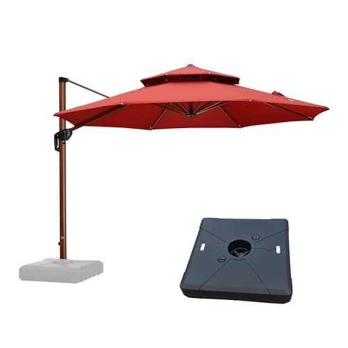 PURPLE LEAF Large 11ft Brick Red Cantilever Umbrella with Base, Windproof and UV Resistant - color: Brick Red, size: 11 Feet, style: Base Included