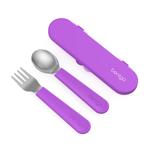 Bentgo Kids Stainless Steel Utensil Set - Reusable Fork, Spoon & Storage Case, PFAS- & BPA-Free, Easy-Grip Handles, Lightweight, Dishwasher Safe, School Lunch, Travel & Outdoors (Purple) - color: Purple