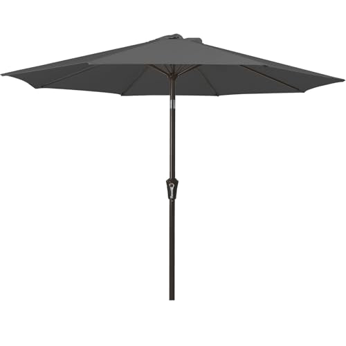 MEWAY 9ft Patio Umbrella Outdoor Table Umbrellas with Push Button Tilt and Crank, Market Umbrella 8 Sturdy Ribs for Deck, Garden, Pool and Backyard, Gray - color: Gray, size: 9ft