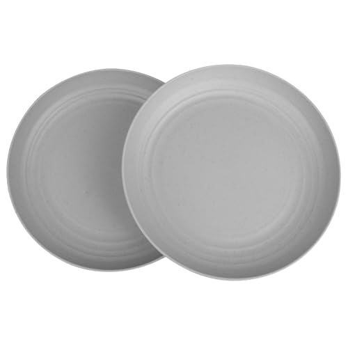 2 Pcs Wheat Straw Plates, 9Inch Unbreakable Dinner Plates, Reusable Plate for Camping,Picninc,Family Color Gray - color: Gray