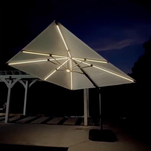 PURPLE LEAF 10 Feet Patio Umbrella Outdoor Cantilever Solar Powered LED Swivel Square Umbrella Aluminum Offset Umbrella with 360-degree Rotation for Garden Deck Pool Patio White - color: White, size: 10' X 10', style: Left-right Tilt（LED）