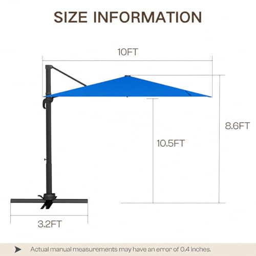 Kingdura 10' X 10' Cantilever Patio Umbrella, Large Square Aluminum Outdoor Offset Umbrella with 360-degree Rotation, 4 Position Tilt, UV Protection for Pool Deck Garden Patio (Royal blue) - color: Royal blue, size: 10x10 FT (No Base)