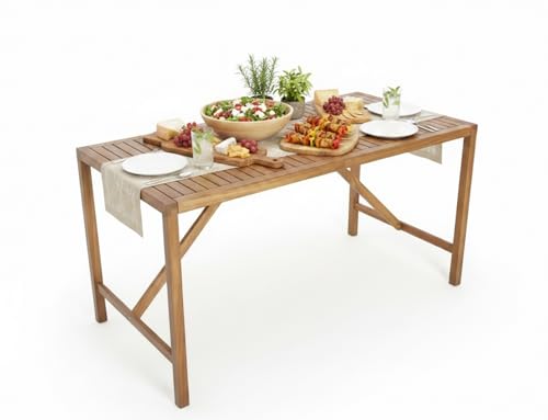 Tangkula 67" Acacia Wood Outdoor Dining Table for 6, Rectangle 6-Person Patio Table with 2" Umbrella Hole & Spacious Slatted Tabletop, Indoor Outdoor Dining Furniture for Deck, Garden, Poolside & Yard - size: 67"