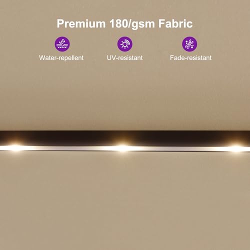 PURPLE LEAF 14ft Patio Market Umbrella with Solar LED and Base Double-Sided Rectangle Outdoor Table Sun Umbrellas with Crank for Pool Beach Deck Backyard Khaki - color: Beige, size: 14' X 8' with Lights