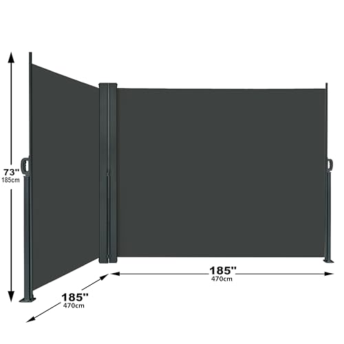 370" x 73" Retractable Side Awning,Waterproof & UV-Resistant,Folding Privacy Screen Room Divider Roll Up Balcony（Gray） - color: Gray, size: 370" x 73"
