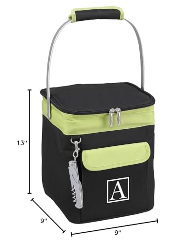 Picnic at Ascot Personalized Monogrammed 4 Bottle Insulated Wine Tote- Collapsible Multi Purpose Cooler - style: Letter - A