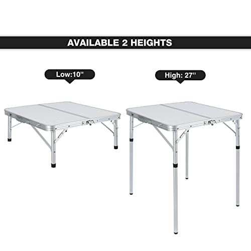 REDCAMP 24" Square Small Folding Camping Table with Adjustable Heights Legs, Lightweight Portable Aluminum Fold in Half Card Tables Bridge Tables for Outdoor Picnic, White - size: Square 2ft