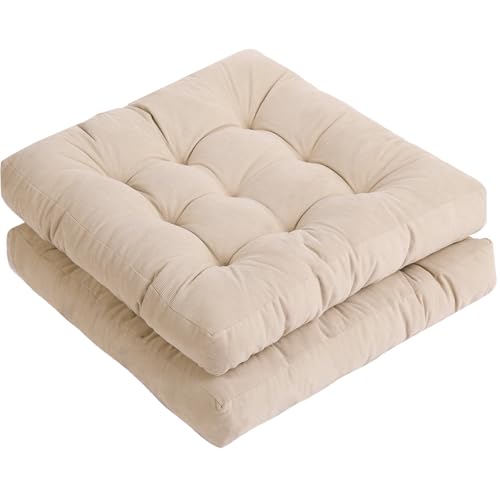 Tiita Outdoor Cushions Square Floor Pillow Thicken Tufted Seat Pad Large Floor Cushion for Yoga Meditation Living Room - color: Square|beige, size: 2 Count (Pack of 1)