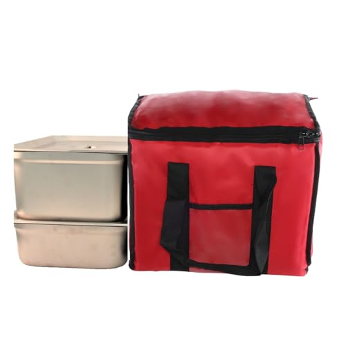 Chef Approved 12 x 12 Food Delivery Bag | Heavy Duty Insulated Soft-Sided Hot Cold Sandwich Carrier with Zipper Closure for Restaurant Shopping Grocery | Square Shape, 12"W x 12"D x 15"H, Nylon, Red - color: Red