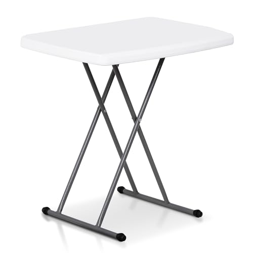 SUPER DEAL 2.5 Foot Plastic Folding Table, Indoor Outdoor Portable Heavy Duty Adjustable Height Kitchen or Camping Barbecues Picnic Party Tray Table, White - color: White, size: 31"x20", style: Rectangular