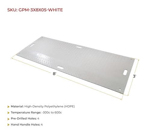 Mytee Products 5 Pk 3' x 8' White Ground Protection Mats with Diamond Plated Tread Design - High Density Polyethylene Mat, Easily Supports 90 Ton Loads on Lawns, Dirt, and Any Other Areas - color: White, size: 3 x 8 Feet, style: 5 - Pack