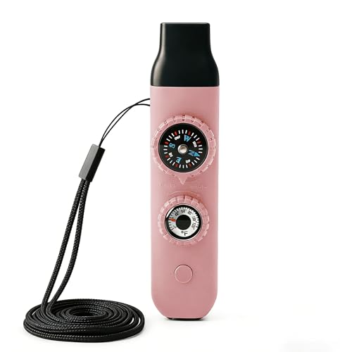 Multifunctional Survival Emergency Whistle for Kids with Compass Hiking Survival, Thermometer & Neck Lanyard | Emergency Safety Gear for Hiking, Camping, Kayaking, Boating, Climbing - color: pink