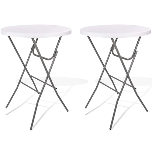 Lakhow 2 Pack Cocktail Table 28in Folding Round High Top Indoor Outdoor with Removable Legs, Tall Bistro Foldable Bar Height Table for Parties, Patio, Backyard, Dining Room, Events, White - size: 28''×43''/2PC