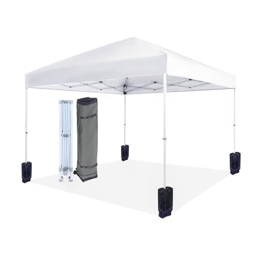 Amazon Basics Outdoor Pop Up 10 x 10 Canopy Tent for Events, Portable with Easy Setup, Sun Shelter, Includes Wheeled Carry Bag, 8 Pegs, 4 Ropes, 4 Weighted Bags, White - color: White, style: Pop Up