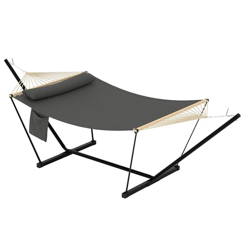 Double Hammock with Stand - Heavy Duty Portable 2 Person Design with Adjustable Steel Stand, Max 450LBS, Ideal for Outdoor Patio, Garden, Beach & Backyard - color: L-dark Grey