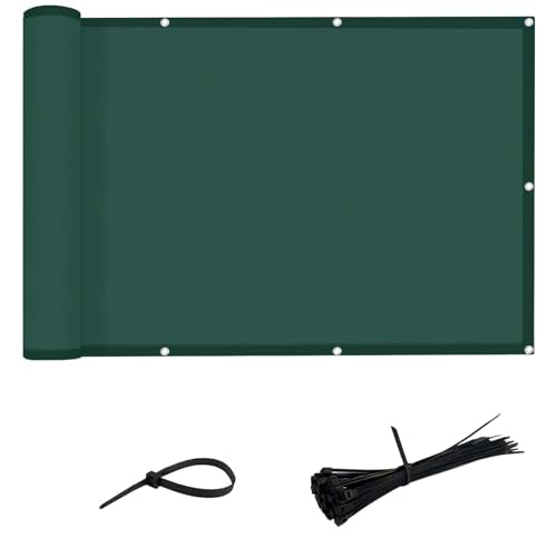 LOVE STORY 3 x10 Dark Green Waterproof Balcony Privacy Screen Cover - Opaque Fence Covering Privacy, 100% Polyester Fabric, UV Protection Shield for Apartment Railing,Outdoor Patio, Deck, Porch - color: Dark Green, size: 0 3' x 1 0' -PES