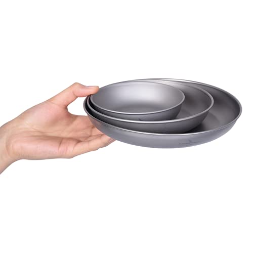 iBasingo Titanium Pan Dish Plate with Carry Mesh Bag Ultralight for Outdoor Camping Tableware Cookware Mess Kit A-Ti1101T - color: S-Ti1101T