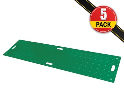 Mytee Products 5 Pk 2' x 8' Green Ground Protection Mats with Double Sided Diamond Plated Tread Design - High Density Polyethylene Mat, Easily Supports 50 Ton Loads on Lawns, Dirt, and Any Other Areas - color: Green, size: 2 x 8 Feet, style: 5 - Pack