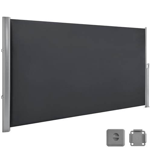 MCombo Aluminium Patio Retractable Side Awning, Fully Assembled Waterproof Sunshade Privacy Screen for Garden, Balcony and Pools (Dark Grey, 71"x138") - color: Dark Grey, size: 71"x138"