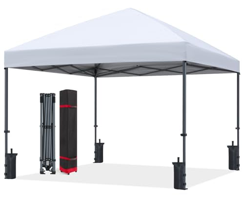 ABCCANOPY 10x10 Pop Up Canopy Tent, Easy Setup Instant Shelter with Wheeled Bag, Heavy Duty Outdoor Canopy for Beach, Market, Backyard, UV Protection, Outdoor Weather Protection (White, 12x12) - color: White, size: 12x12