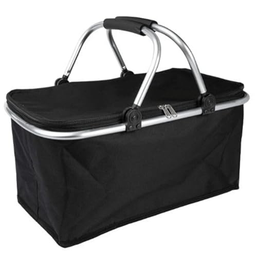 Cooler Insulated Picnic Baskets Foldable Cooler Bag with Handle Collapsible Shopping Basket for Outdoor Camping, Black - color: Black