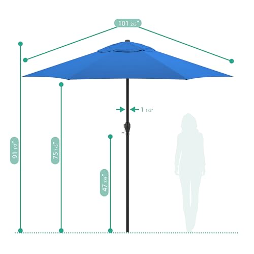 Sunline 9 ft Patio Umbrella with Crank & Push Button Tilt, Outdoor Market Umbrella with UV Protection & Wind Vent, Metal Frame for Deck, Pool & Table, Pacific Blue - color: Pacific Blue, size: 9 foot