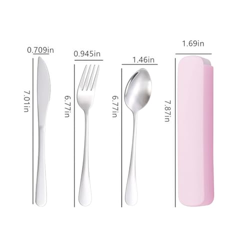 Portable Utensils Set,3-Piece Reusable Silverware,Travel Utensils with Case for Lunch Camping Picnic(Pink) - color: Pink