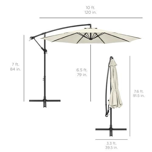 Best Choice Products 10ft Offset Hanging Market Patio Umbrella w/Easy Tilt Adjustment, Polyester Shade, 8 Ribs for Backyard, Poolside, Lawn and Garden - Ivory - color: Ivory, size: Offset