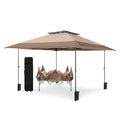 PHI VILLA 13x13 Pop up Canopy Tent Instant Outdoor Easy One Push Tent with Wheeled Carry Bag, Straight Legs 169 Square Feet of Shade, Brown, Steel Frame, 150D Oxford Cloth - color: Beige