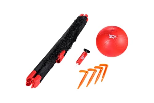 Reebok - Foldable Soccer Net Set with 3 Size Soccer Ball, Ball Pump and 4 Ground Stakes, Junior Soccer Goal Set for Kids Outdoor Backyard Training and Play