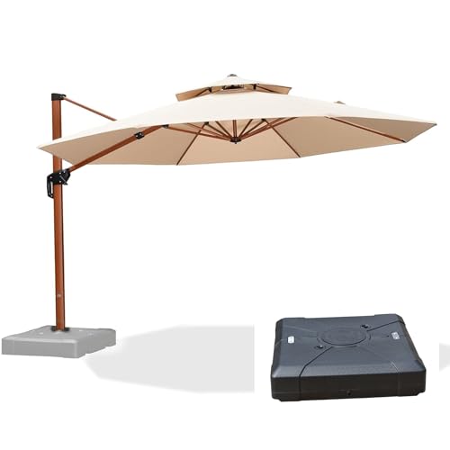 PURPLE LEAF Cantilever Umbrella with Base Outdoor Round Umbrellas Large Cantilever Umbrella Windproof Offset Heavy Duty Sun Umbrellas for Garden Deck Pool Patio, 13ft Beige - color: Beige, size: 13 Feet, style: Base Included