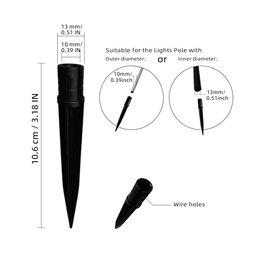 Replacement Stakes for Solar Lights, 10Pack ABS Reinforced Ground Spikes(Fit for Pole Outer Diameter 0.39 inch & Inner 0.51 inch), Solar Wheat Ear Lights Stakes for Outdoor Pathway Christmas - size: OD-0.39"&ID-0.51"ABS