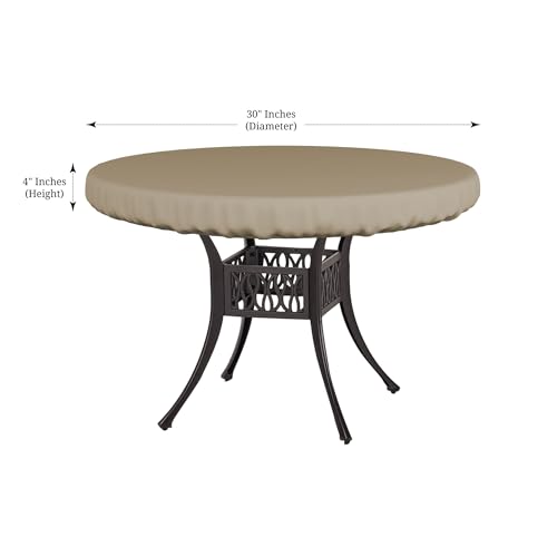 Covers & All Round Table Top Cover, 12 Oz Waterproof UV & Weather Resistant, Outdoor Table Cover for Patio Outdoor Furniture (30" Dia x 4" H Inches, Beige) - color: Beige, size: 30" Dia x 4" H