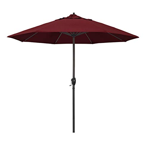 California Umbrella 9' Round Sunbrella Aluminum Outdoor Deck, Pool or Patio Umbrella, Crank Lift, Auto Tilt, Bronze Pole, Ruby - color: Ruby