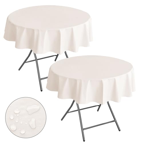 Nasitos 2 Pack Round Tablecloth 60 Inch-Beige 100% Waterproof Spillproof Wrinkle Free Plastic Disposable Vinyl Table Cloth for BBQ, Party, Fine Dining, Wedding, Communion, Baptism Decorations - color: Beige, size: 60 Inch (Round)