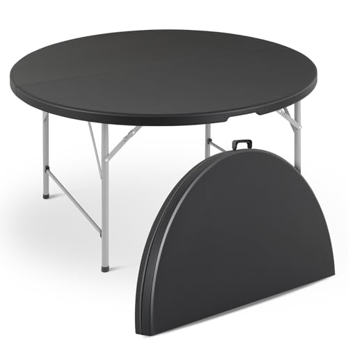 Magshion 53" Round Folding Table, 4.5 Feet Bi-Folding Plastic Commercial Dining Card Table w/Carrying Handle for Outdoor Wedding Party Event Picnic, Black - color: Black, size: 4.5Ft
